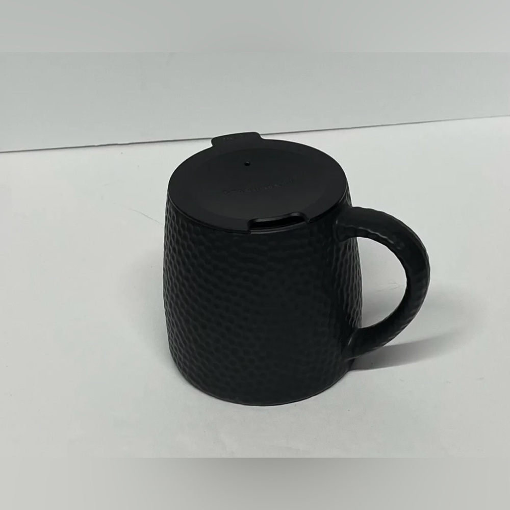 Starbucks 2014 Coffee Mug Black with Dimples Art Deco 14Oz. To go Travel NEW